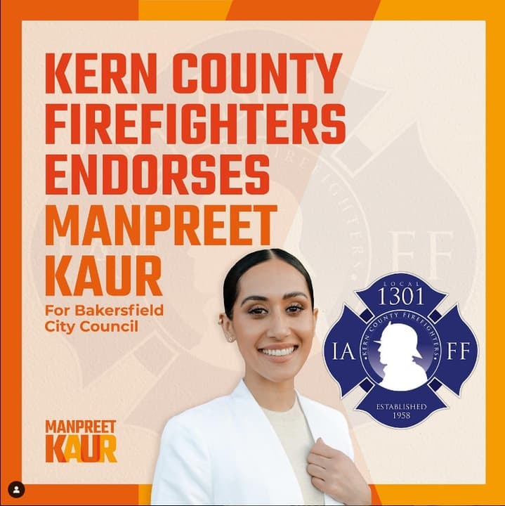 Kern County Firefighters endorsement graphic for Manpreet Kaur