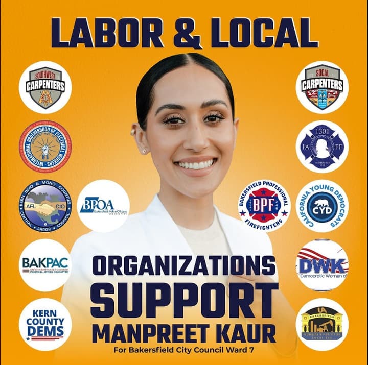 Campaign graphic: organizations supporting Manpreet Kaur
